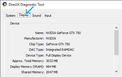 Display option on Directx Diagnostic Tool
