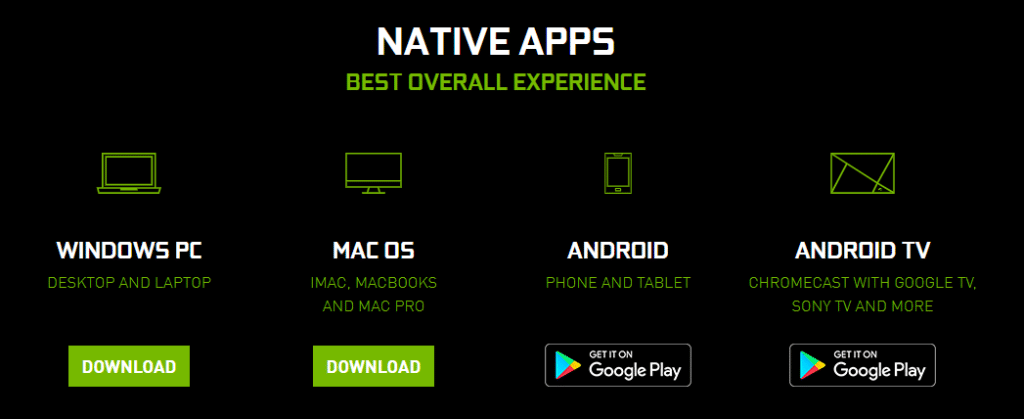 Nvidia GeForce Now Download Page