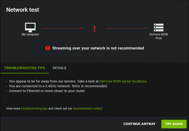 Nvidia GeForce Now Network Test