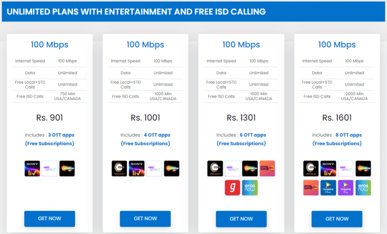 Connect Broadband plans with 100 Mbps speed and OTT subscriptions