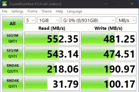 Crucial BX500 500GB Speed Test